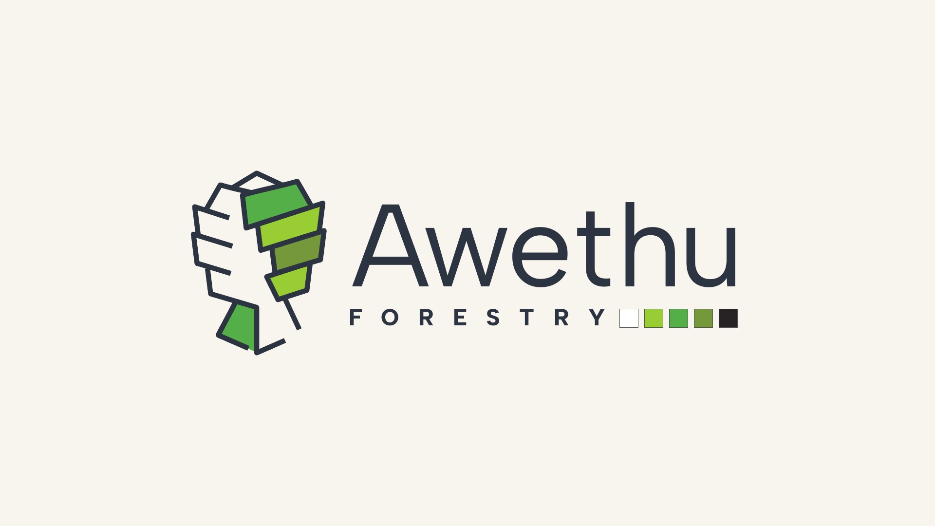 Awethu Forestry wordmark and tree-handshake symbol on a warm ivory background