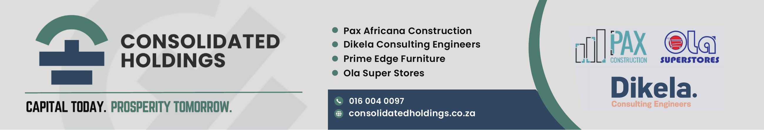 Supplied Consolidated Holdings billboard artwork listing four businesses with a contact strip