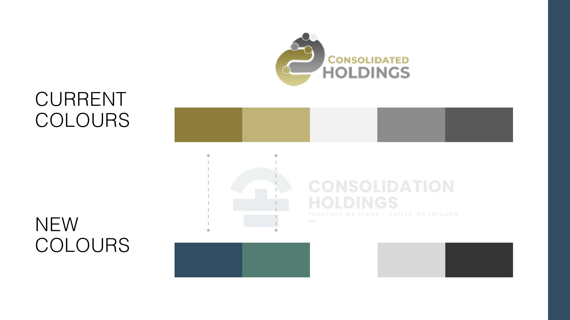 Comparison of earlier and proposed Consolidated Holdings colour palettes