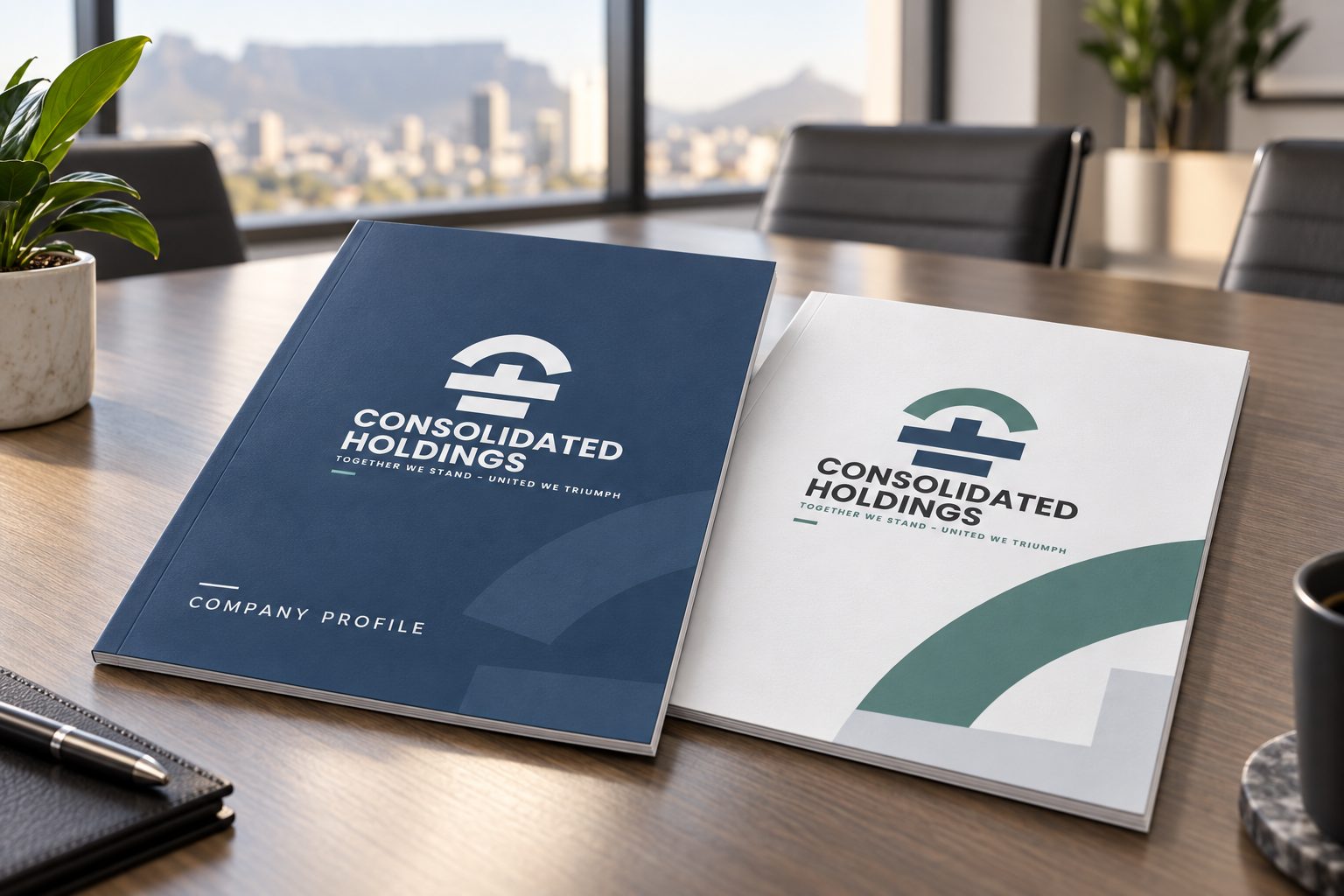 Consolidated Holdings company-profile booklet cover concepts