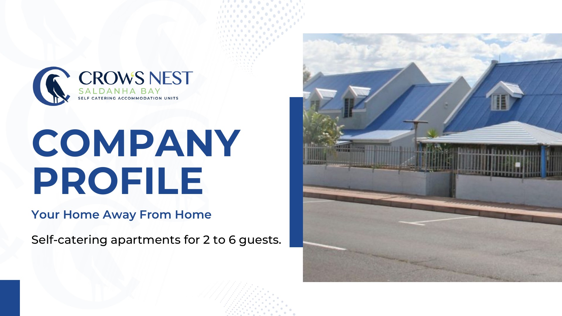 Crow’s Nest company profile cover showing the actual Saldanha Bay accommodation