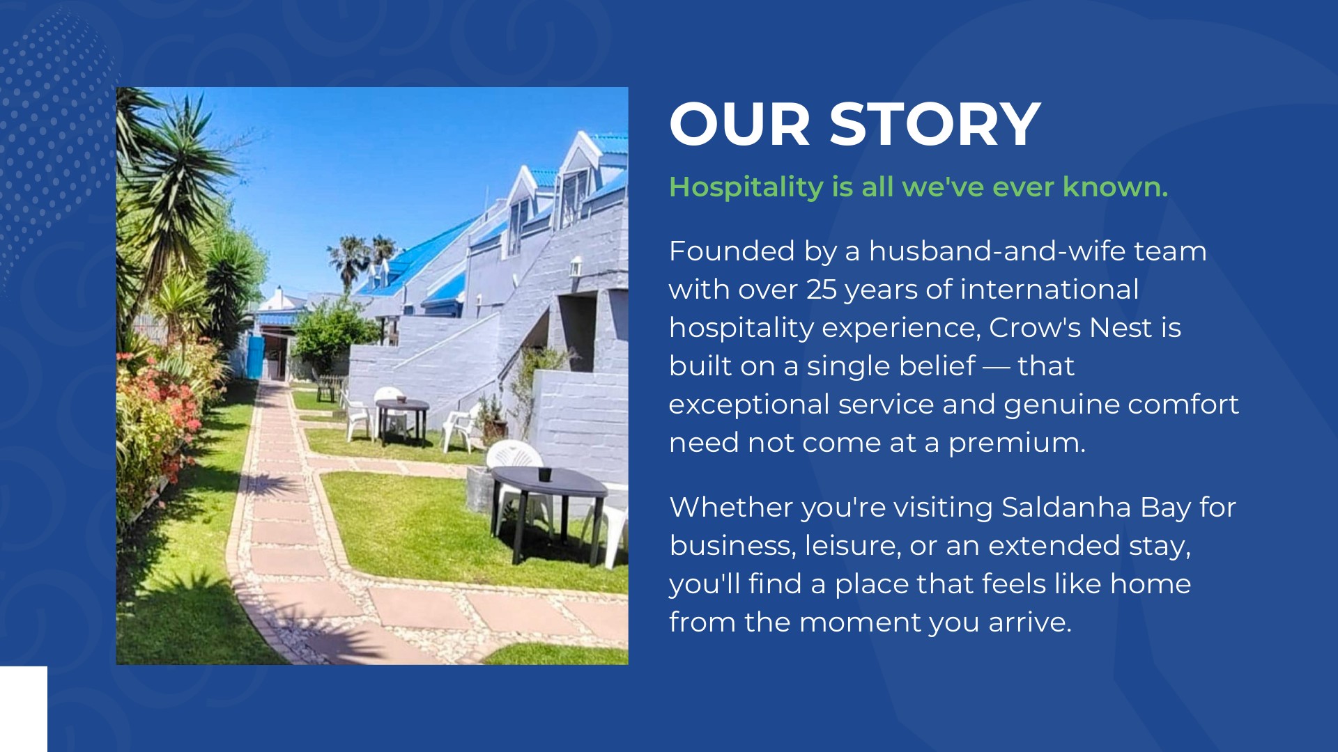 Crow’s Nest profile story layout in blue