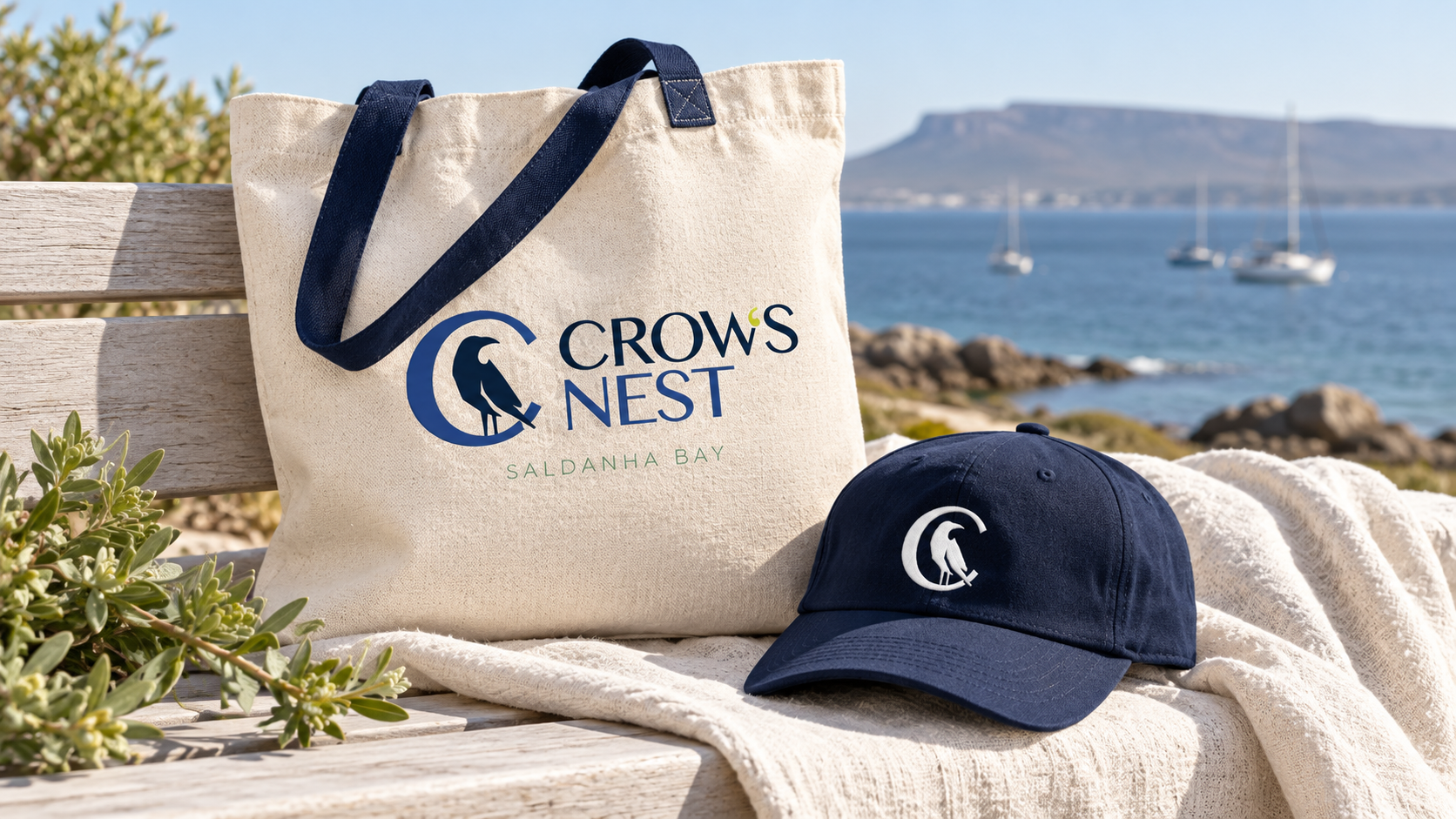 Crow’s Nest concept mockup: tote and cap