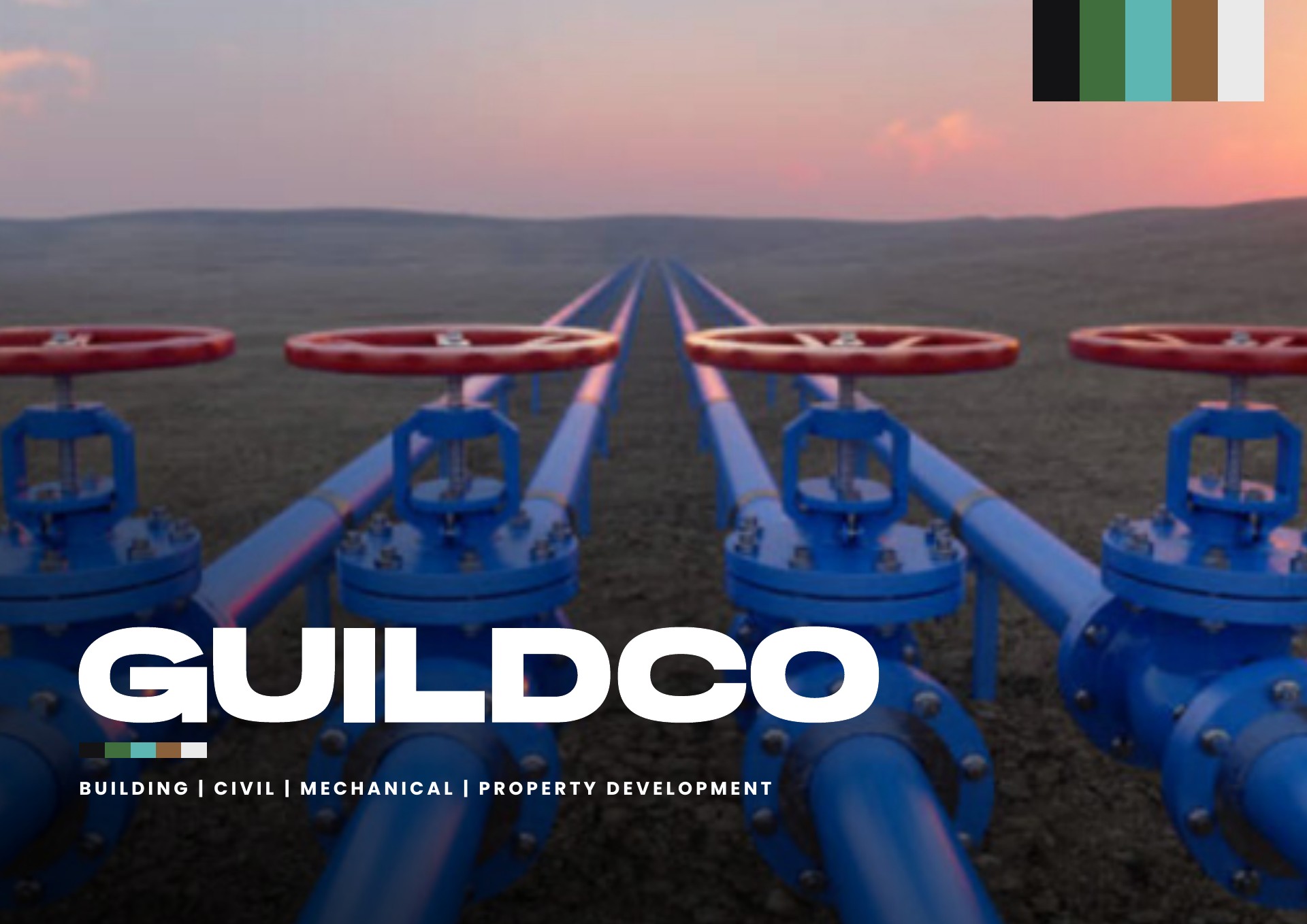 Guildco construction company profile cover with infrastructure photography
