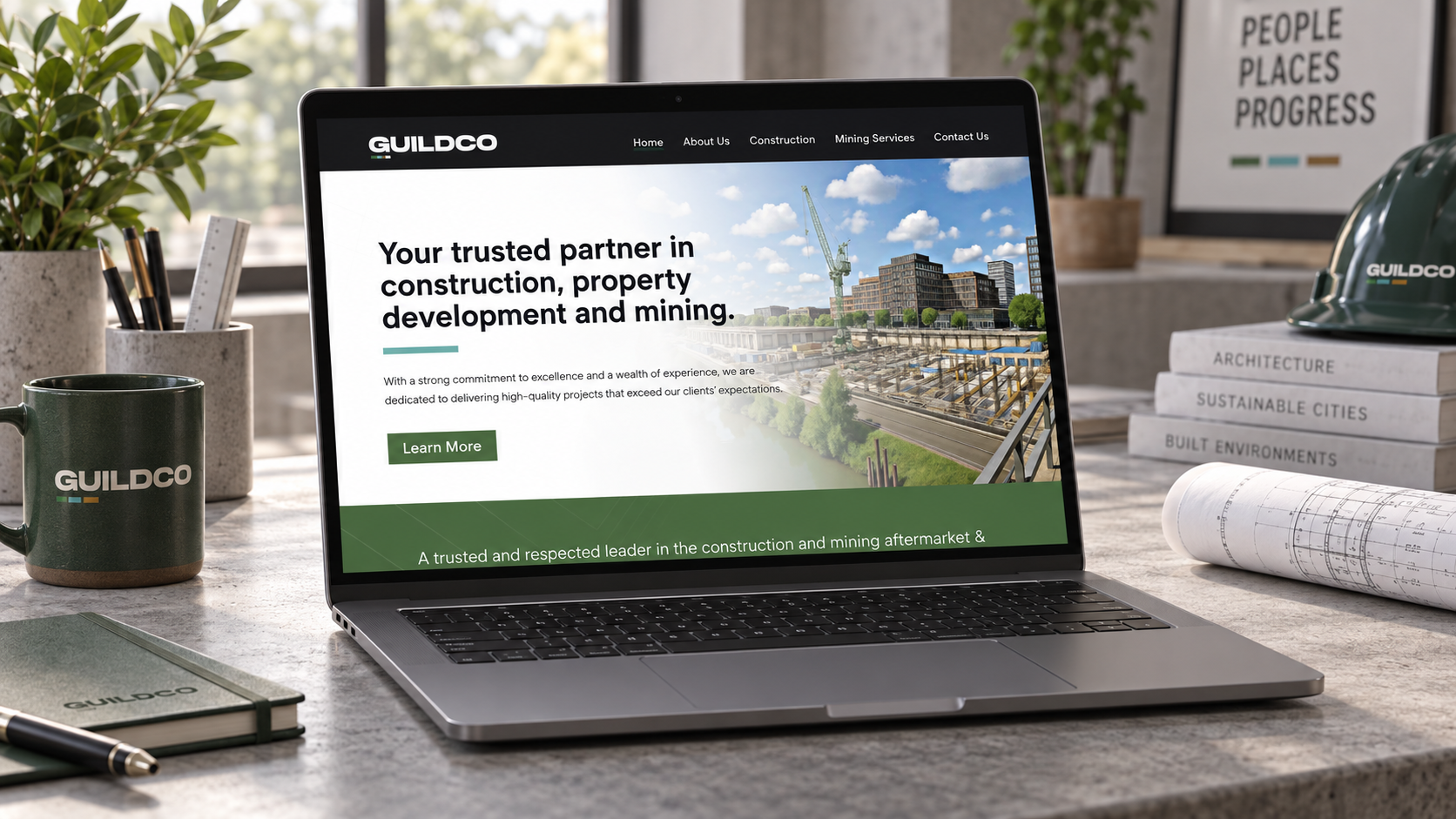 Guildco concept mockup: website on laptop
