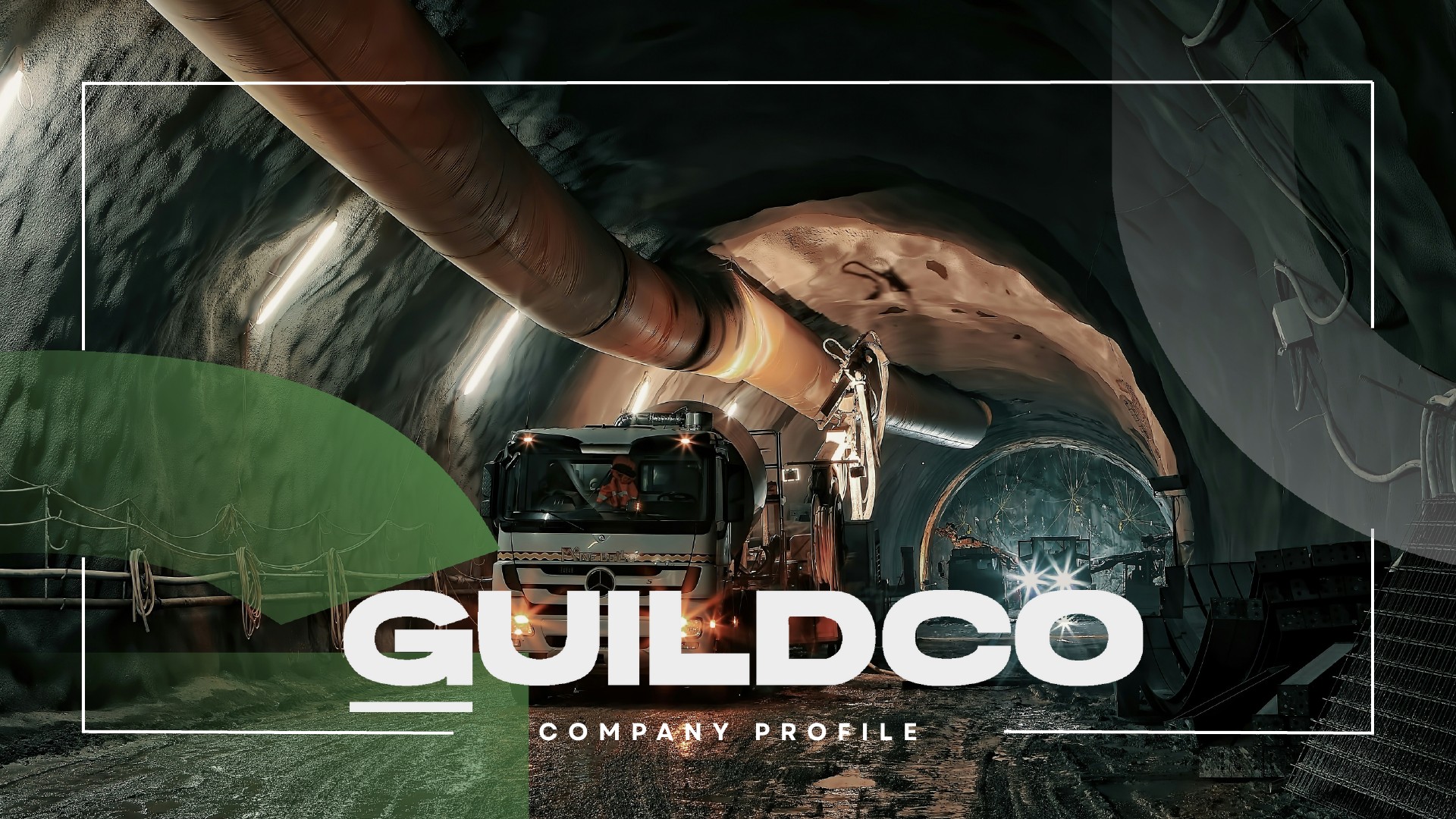 Guildco mining company profile cover with industrial equipment
