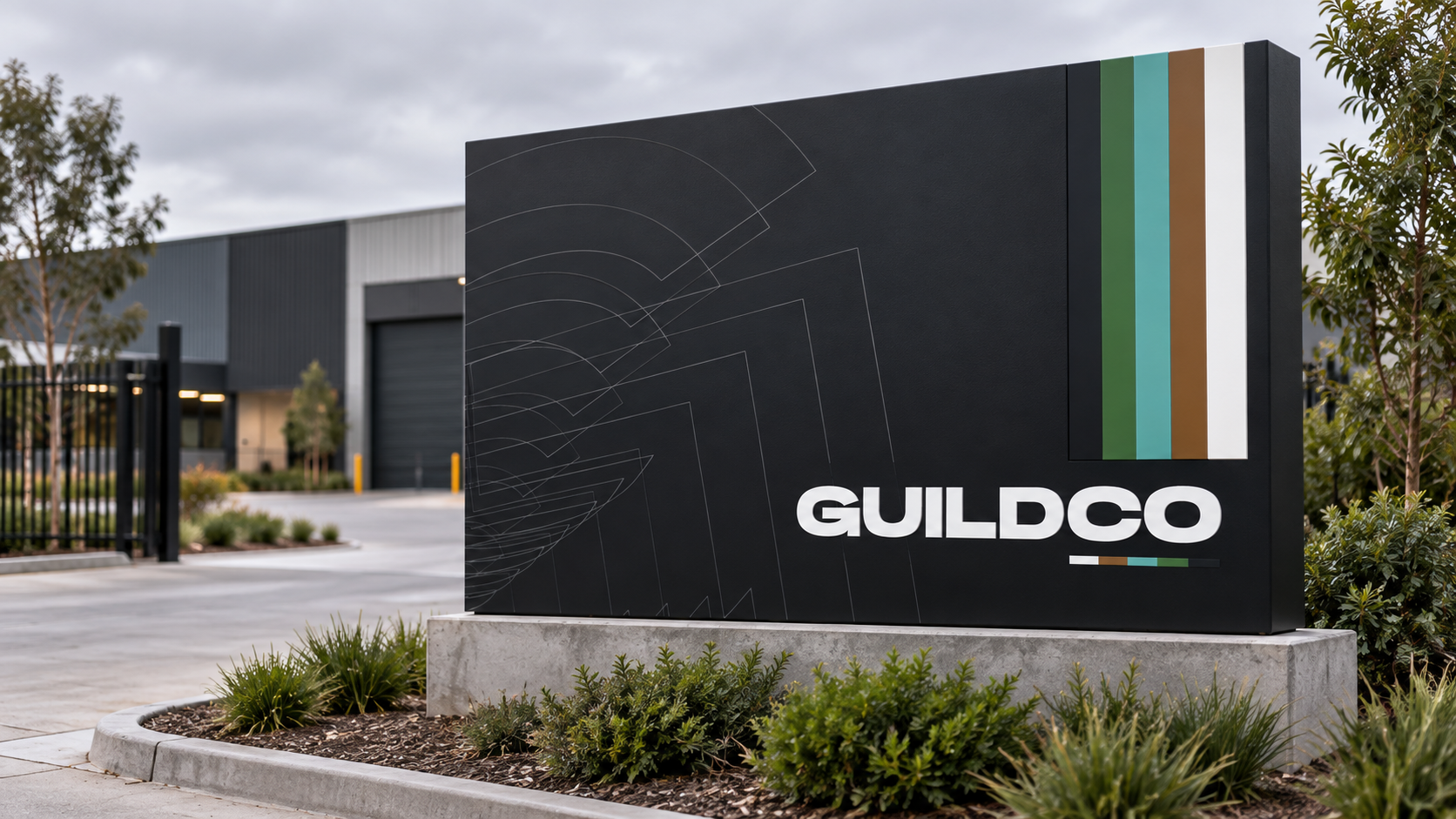 Guildco concept mockup: site signage