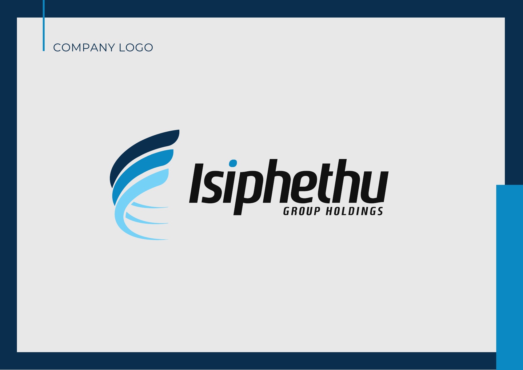 Isiphethu master logo with sweeping blue symbol and italic wordmark