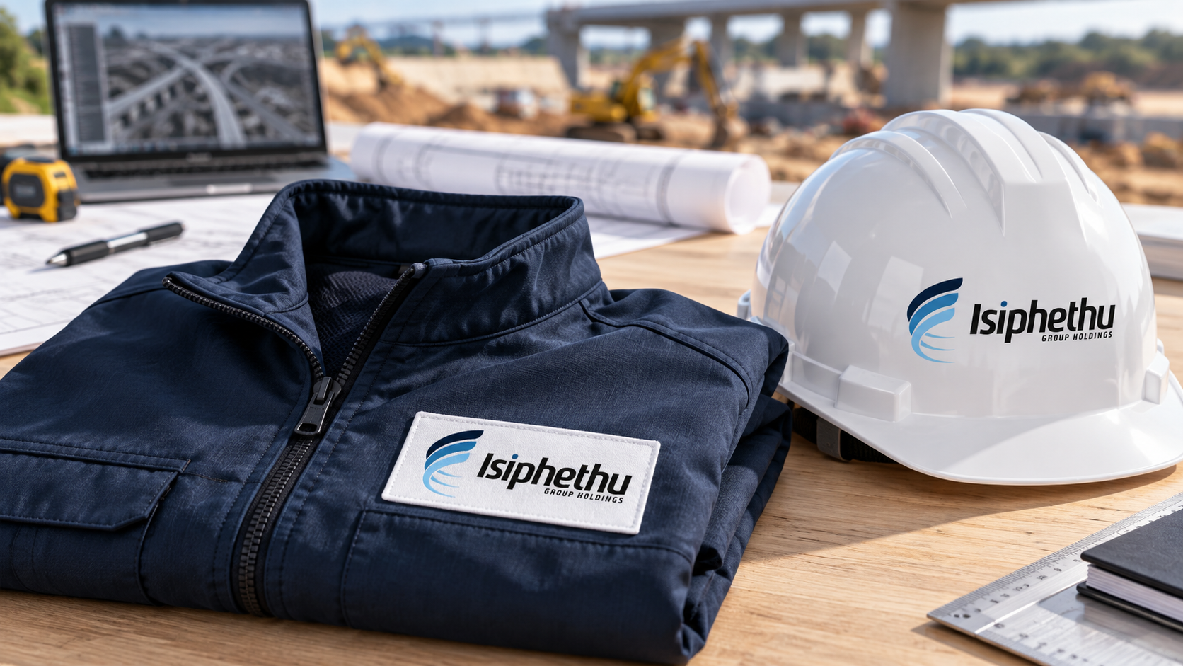Isiphethu jacket and hard hat branding concept