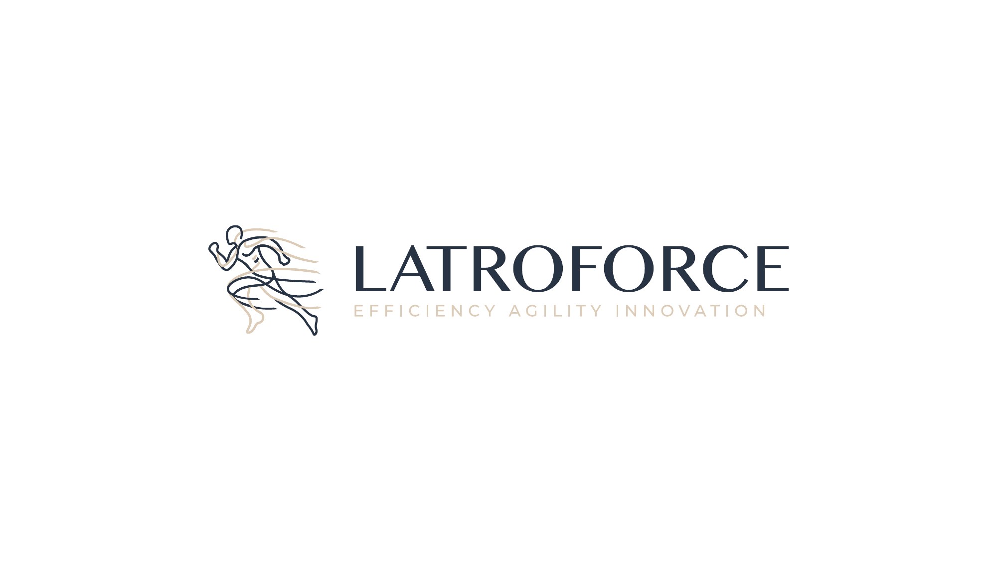 Proposed Latroforce identity with a line-drawn runner and refined wordmark