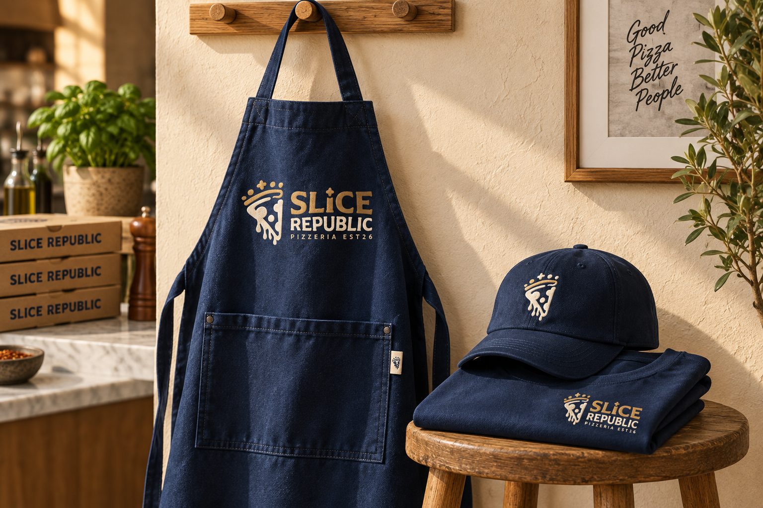 Slice Republic concept mockup: staff apparel