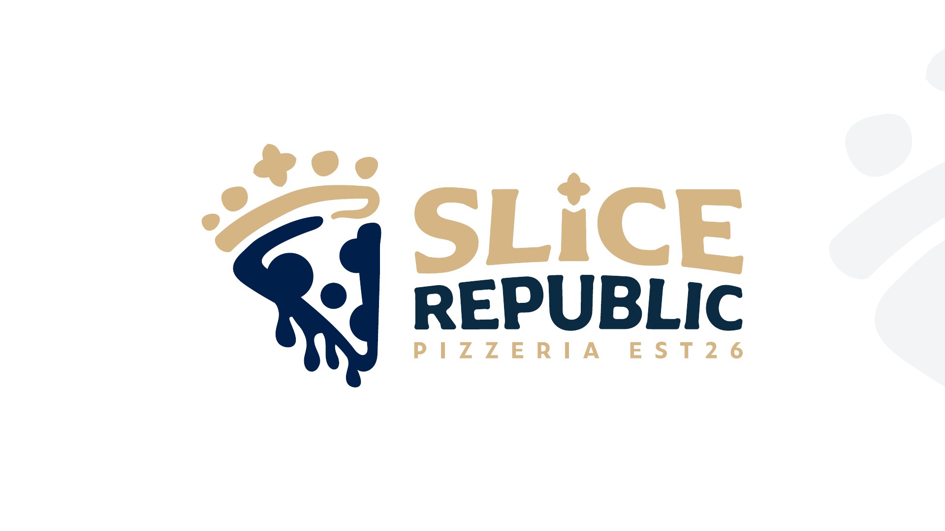 Slice Republic crowned pizza emblem and curved wordmark
