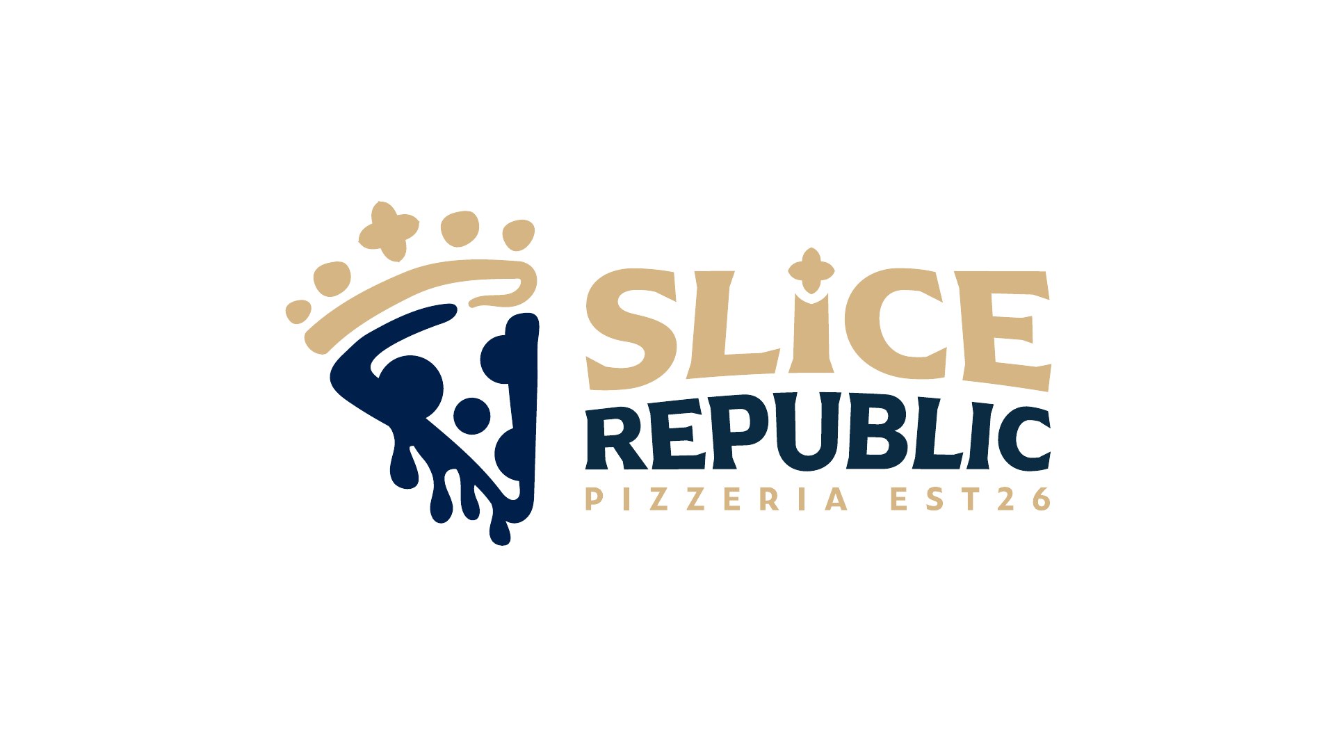 Slice Republic crowned pizza emblem and sharper wordmark